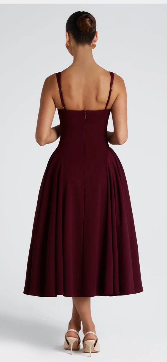 Bordo  Kloş Elbise - Görsel 4