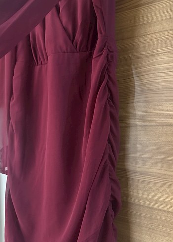 m Beden bordo Renk Bordo V Yaka Midi Drapeli Kadın Elbise