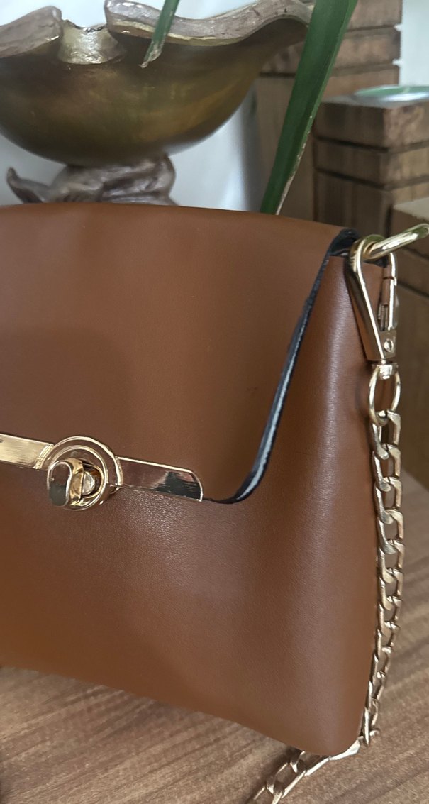 Zincir Detaylı Kahverengi Deri Kadın Çanta - Görsel 3