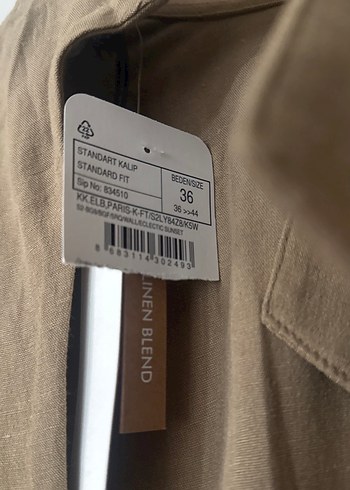 Bej Keten Midi Elbise, Kısa Kollu, Salaş Kesim - Görsel 8