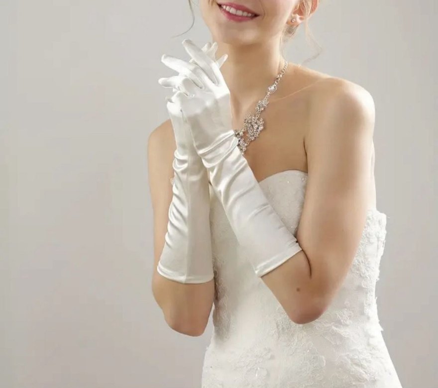 Beyaz saten Kadın Eldiveni - Görsel 2