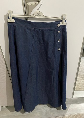 Lacivert Kadın Midi Denim Etek - Görsel 3