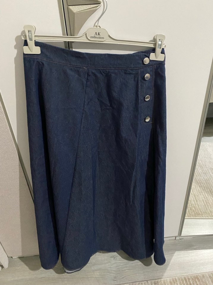 Lacivert Kadın Midi Denim Etek - Görsel 3