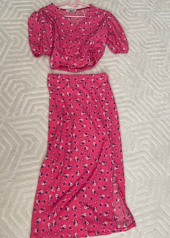 Pembe Çiçekli Uzun Kadın ikili Takım - Görsel 2