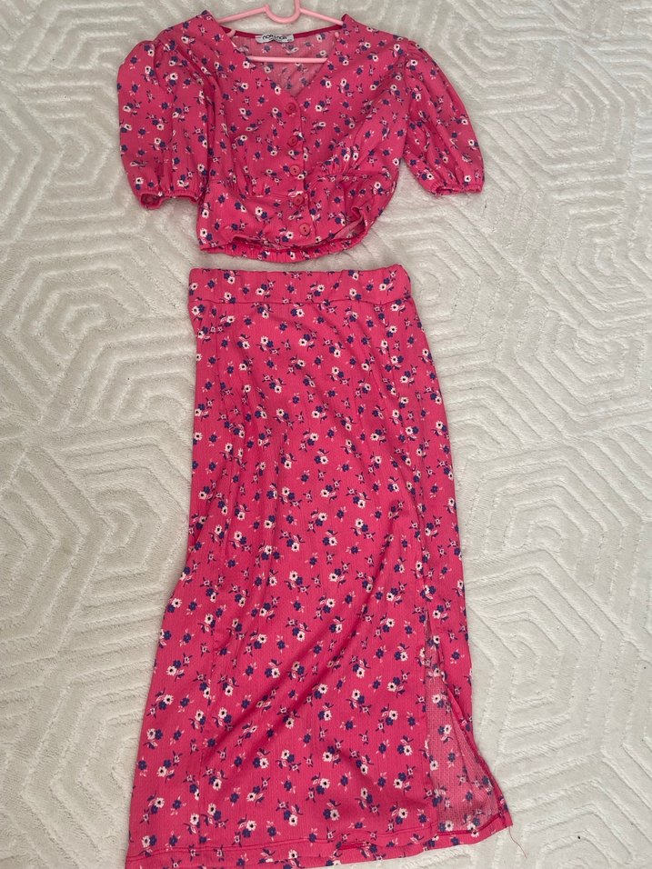 Pembe Çiçekli Uzun Kadın ikili Takım - Görsel 2