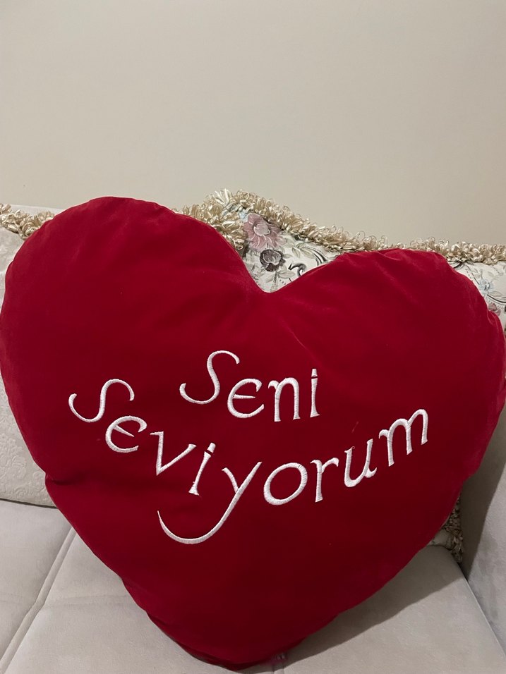 Beyaz Peluş Ayı ve Kalp Yastık - Görsel 3