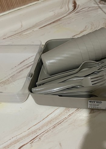 Piknik seti Gri Modern Tabak, Çatal, Kaşık ve Bardak Seti - Görsel 2