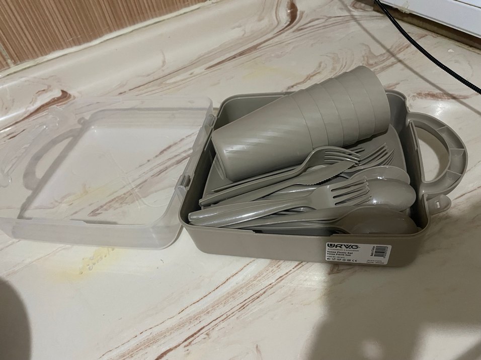 Piknik seti Gri Modern Tabak, Çatal, Kaşık ve Bardak Seti - Görsel 2