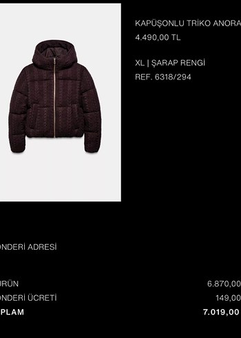 Zara Sarap Kahverengi Kapusonlu Triko Anorak