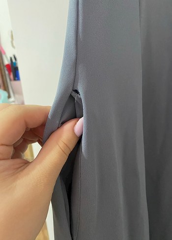 Gri Sıfır Kollu Salaş Elbise - Görsel 5