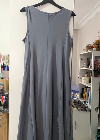 Gri Sıfır Kollu Salaş Elbise - Görsel 3