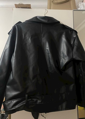 Kadın Siyah Deri Biker Ceket - Görsel 8