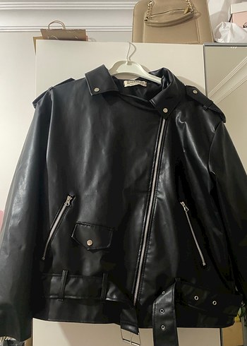 Kadın Siyah Deri Biker Ceket - Görsel 4