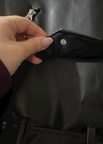 Kadın Siyah Deri Biker Ceket - Görsel 5