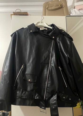 Kadın Siyah Deri Biker Ceket - Görsel 2