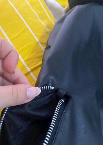 Kadın Siyah Deri Biker Ceket - Görsel 9