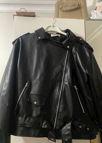 Kadın Siyah Deri Biker Ceket - Görsel 3