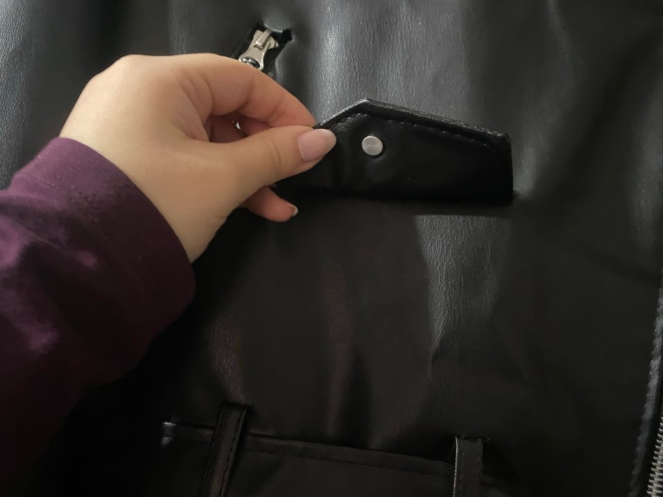 Kadın Siyah Deri Biker Ceket - Görsel 5