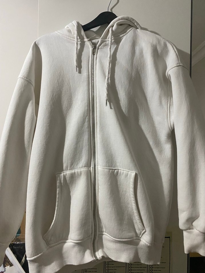 Kadın Beyaz Fermuarlı Sweatshirt - Görsel 2