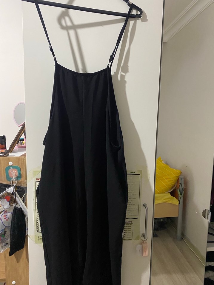 Siyah Keten Askılı Tulum - Görsel 5