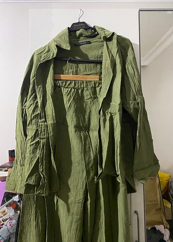 Kadın Haki Keten Uzun Salaş Takım - Görsel 2