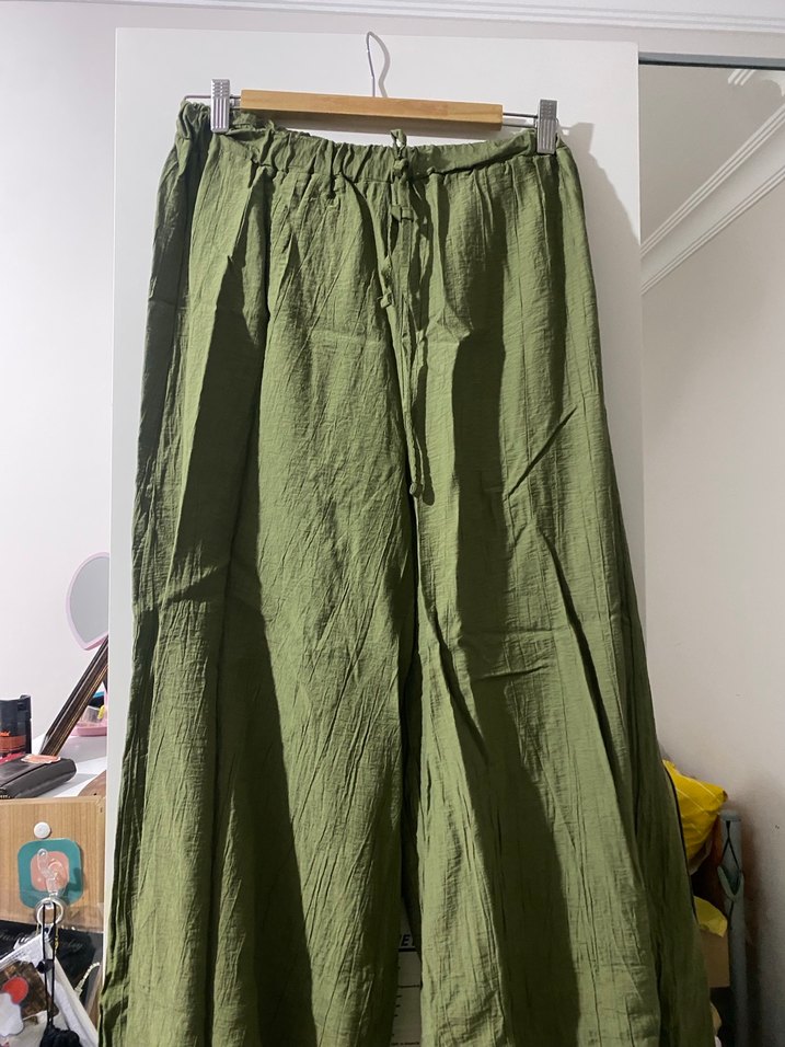 Kadın Haki Keten Uzun Salaş Takım - Görsel 4