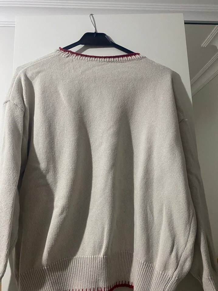 Nakışlı Beyaz Kadın Triko Kazak - Görsel 5