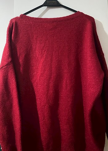 Kırmızı Örgü Yün Kadın Kazak - Görsel 4