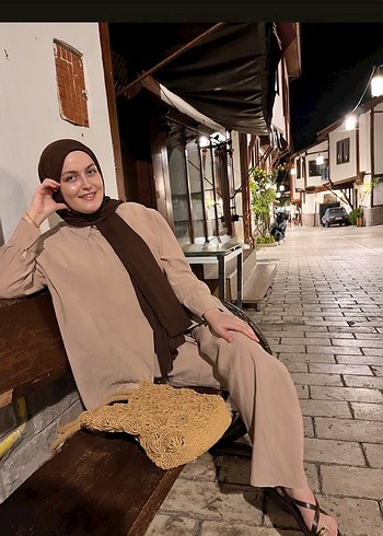 Kadın Camel Renk Uzun Kol Tesettür Takım
