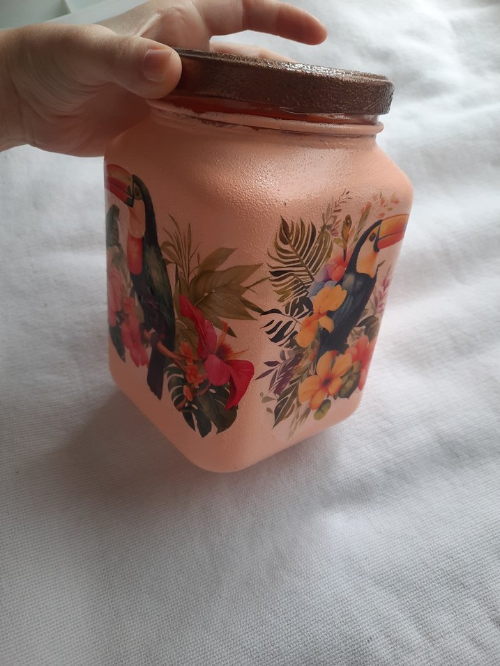 Pembe Pastel Kuş Desenli Cam Kavanoz - Görsel 2