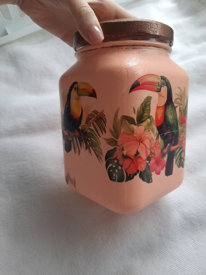 Pembe Pastel Kuş Desenli Cam Kavanoz - Görsel 3