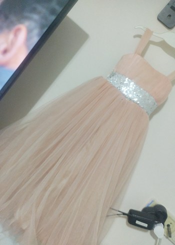 Pudra Renkli Pilili Kız Çocuk Elbisesi - Görsel 6