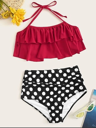 kırmızı çok şık yüksek bel bikini ürünü shine isimli siteden ald