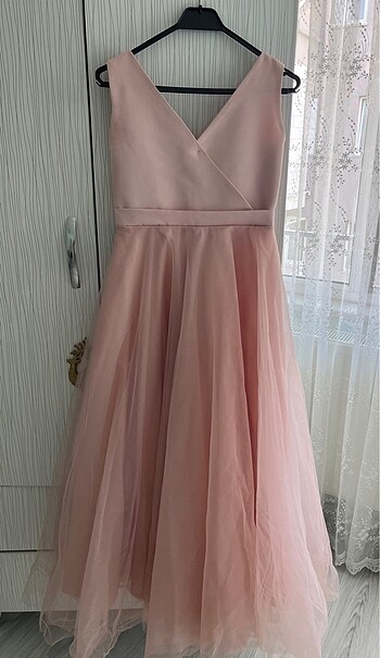 Pembe abiye elbise