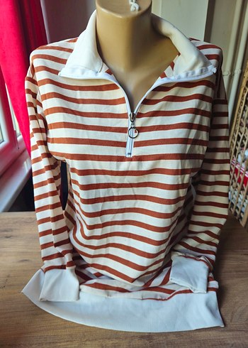 Diğer Kahverengi Çizgili Fermuarlı Sweatshirt