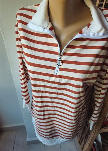 Kahverengi Çizgili Fermuarlı Sweatshirt