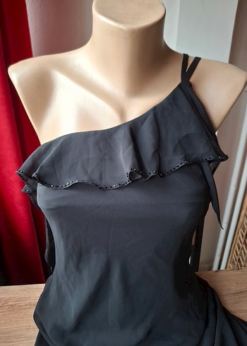 Saygın siyah yaka detaylı abiye elbise - Görsel 2