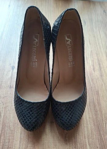 Siyah Yılan Desenli Platform Topuklu Kadın Ayakkabı - Görsel 4