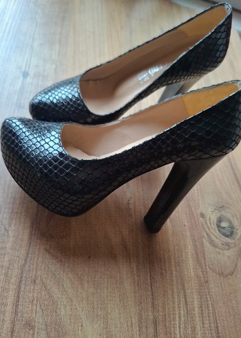 Siyah Yılan Desenli Platform Topuklu Kadın Ayakkabı - Görsel 6