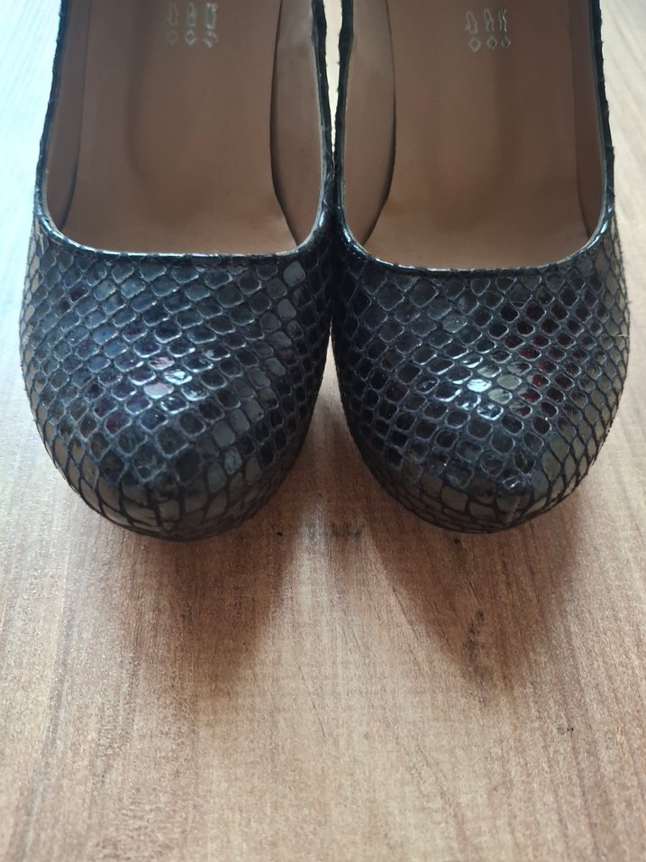 Siyah Yılan Desenli Platform Topuklu Kadın Ayakkabı - Görsel 5