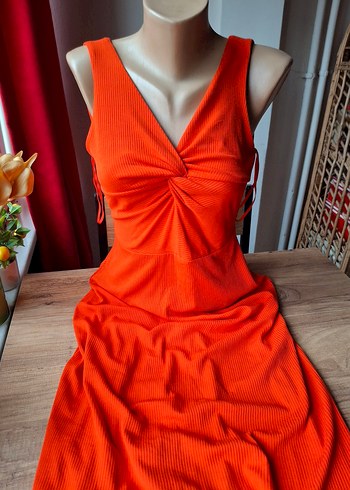 Kırmızı Drapeli V Yaka Uzun Elbise - Görsel 6