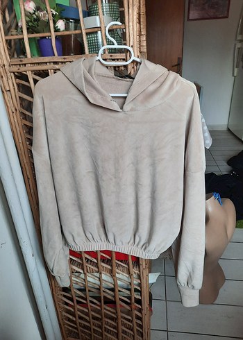 Bej kadife crop - Görsel 4