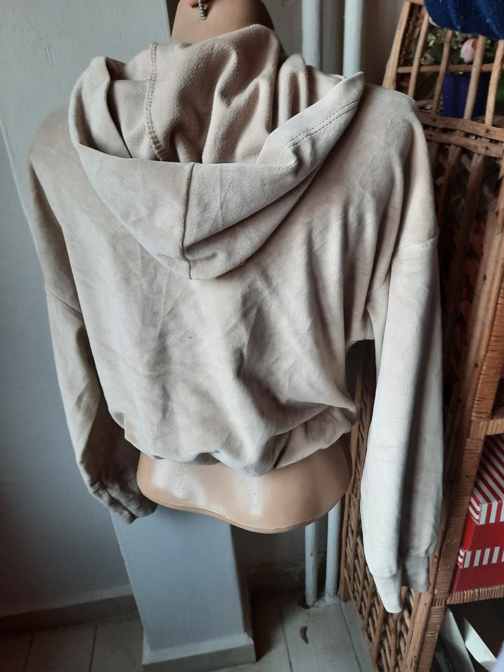 Bej kadife crop - Görsel 5