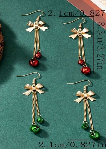 Kurdela detaylı yeşil kırmızı küpe - Görsel 2