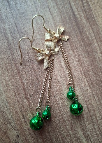 Kurdela detaylı yeşil kırmızı küpe - Görsel 8