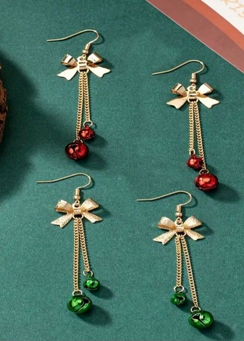 Kurdela detaylı yeşil kırmızı küpe - Görsel 5