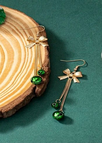 Kurdela detaylı yeşil kırmızı küpe - Görsel 4