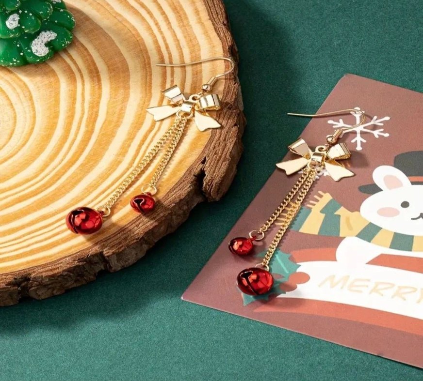 Kurdela detaylı yeşil kırmızı küpe - Görsel 3