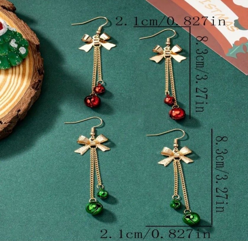 Kurdela detaylı yeşil kırmızı küpe - Görsel 2