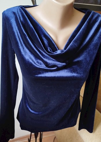 Lacivert degaje yaka bluz - Görsel 6